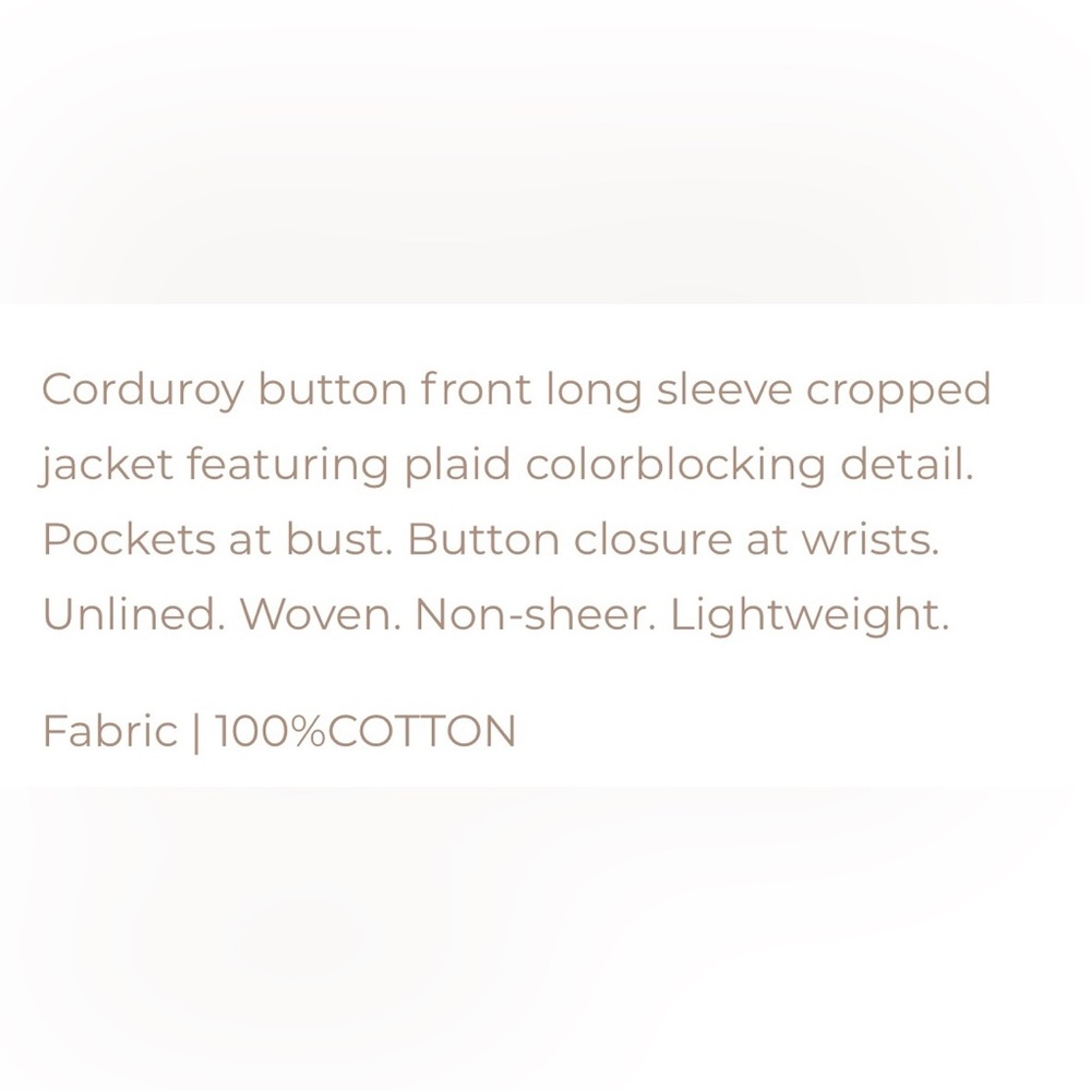 BNWT Cognac plaid and corduroy jacket - Picture 8 of 8